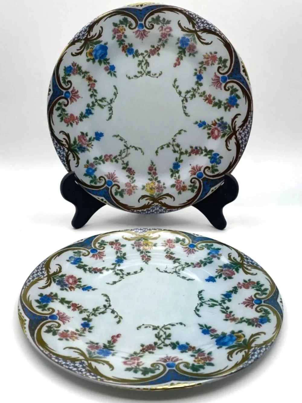 2 Vtg Floral Elite Tin Plates Sevres Design 1760 Wallace Collection England 10